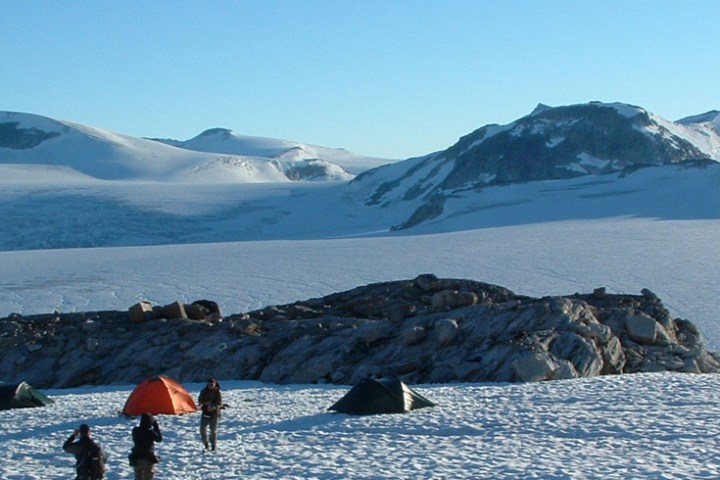 Tents on the snow in Styggevatnet